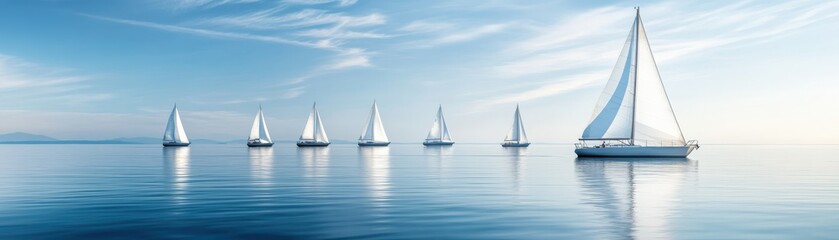 Obraz premium Sailboats gently gliding on calm waters under a clear blue sky.