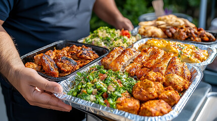 Obraz premium Delicious feast preparation outdoor bbq food photography bright day close-up shot culinary delight