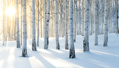 Naklejka premium Sunset illuminates winter forest snowy landscape nature photography tranquil environment serene viewpoint