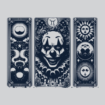 sinister clown tarot card design