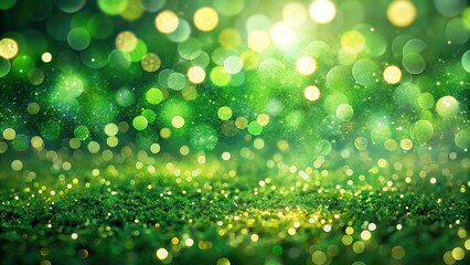 Fototapeta premium Sparkling Green Background with Defocused Lights and Glitter
