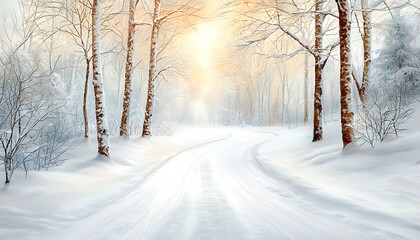 Obraz premium Winter sunset scene snowy forest nature photography tranquil environment serene viewpoint peaceful concept