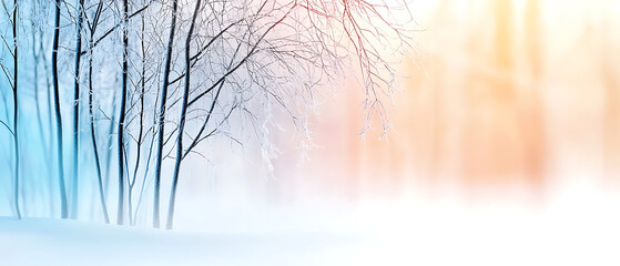 Obraz premium Winter sunset in forest nature scene calm environment serene viewpoint tranquility concept