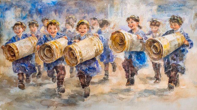 Joyful Dance with Torah Scrolls during Celebration