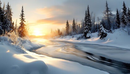 Winter sunset reflection forest river landscape photography natural environment tranquil view nature beauty