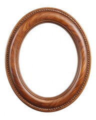 Traditional round frame from wood, white background with wood frame for your design