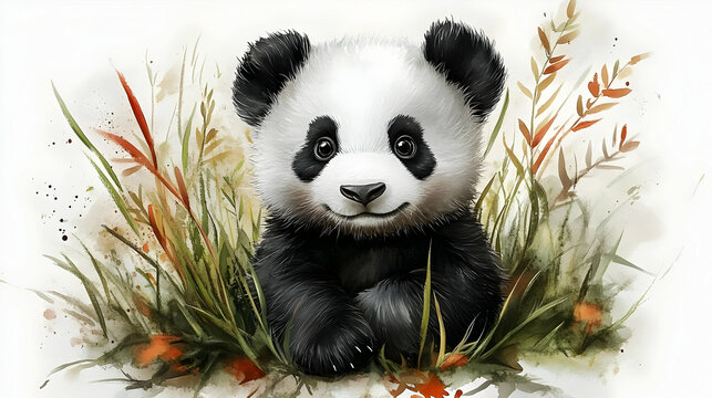 Cute Panda Bear Watercolor Illustration