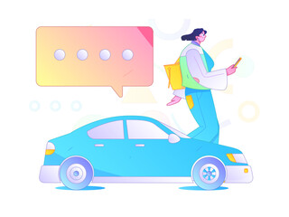 Naklejka premium Flat vector concept operation hand drawn illustration of people taking a taxi 