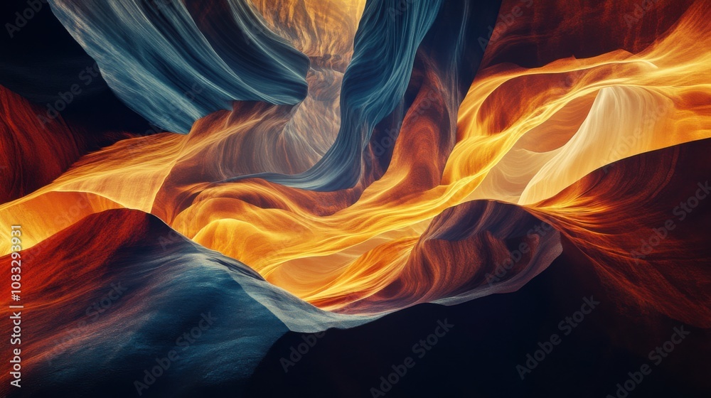 Poster a surreal image of a labyrinthine network of slot canyons illuminated by sunlight filtering through 