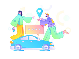 Fototapeta premium Flat vector concept operation hand drawn illustration of people taking a taxi 