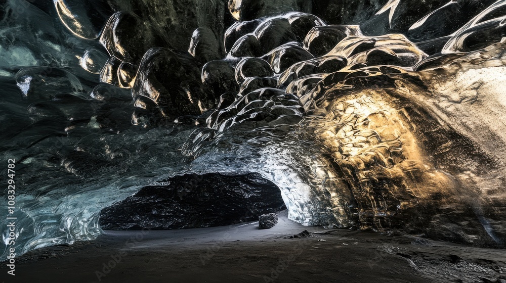 Aufkleber a surreal image of intricate ice caves illuminated by reflections of sunlight in vatnaj枚kull, icelan