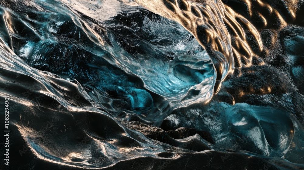 Aufkleber a surreal image of intricate ice caves illuminated by reflections of sunlight in vatnaj枚kull, icelan