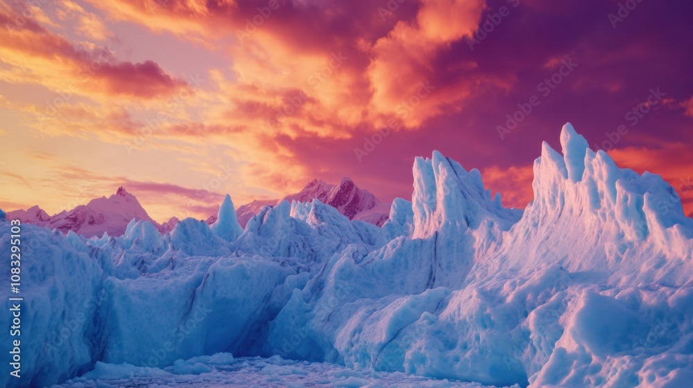 Aufkleber a surreal image of intricate ice formations glowing under the colors of sunrise in perito moreno gla