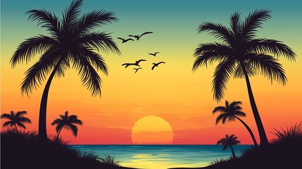 Fototapeta premium 南国の夕方と夕日