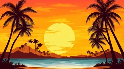 Obraz premium 南国の夕方と夕日