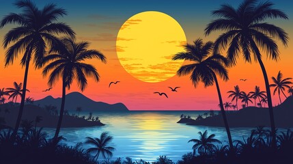 南国の夕方と夕日