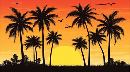 Obraz premium 南国の夕方と夕日