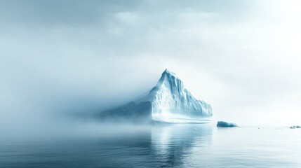 A surreal perspective of a massive iceberg drifting through foggy waters in the Southern Ocean, Southern Ocean iceberg fog scene, Surreal style