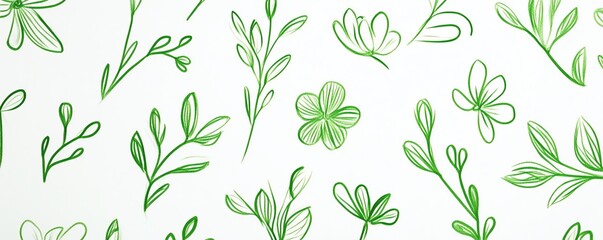 Whimsical Green Doodles on White