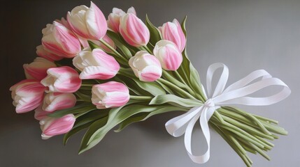 Fototapeta premium Elegant Pink and White Tulip Bouquet Arrangement