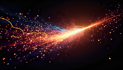 Obraz premium colorful line made of glowing light beams, abstract geometric , dark background