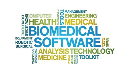 Biomedical software animated word cloud;text design animation tag kinetic typography seamless loop.