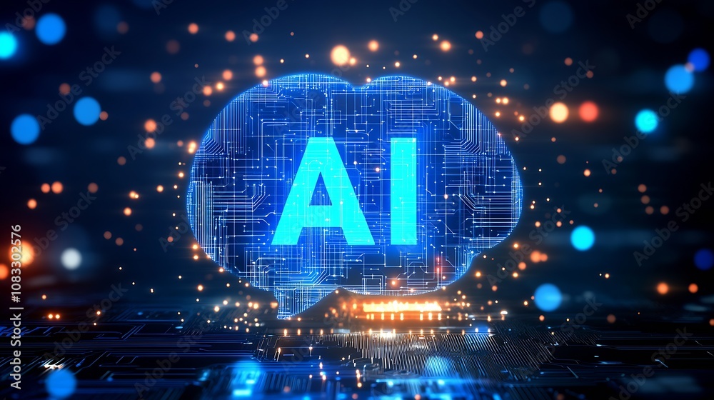 Aufkleber Artificial Intelligence in Futuristic Digital Cyber Space with Glowing Elements : Generative AI