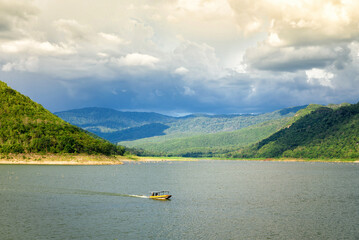 green mountain in Srinakarin dam, Kanchanaburi province, Thailand