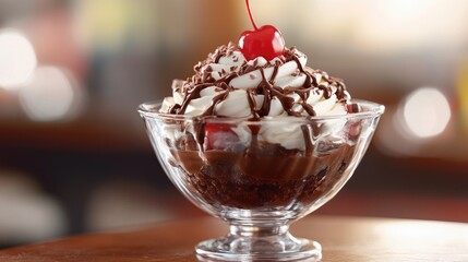 Delicious Dessert Parfait with Chocolate and Cherry