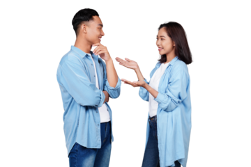 Asian man and woman talking isolated transparent