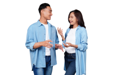 Asian man and woman talking isolated transparent
