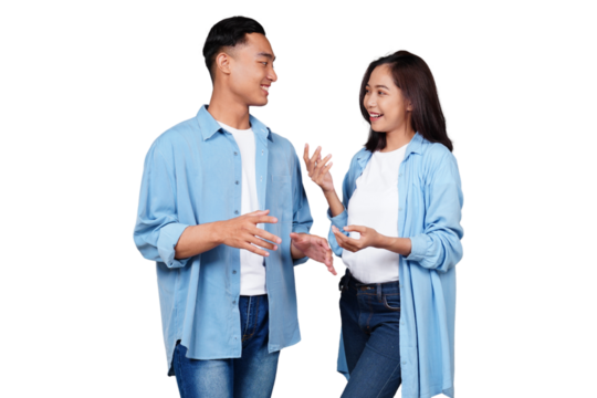 Asian man and woman talking isolated transparent - Powered by Adobe