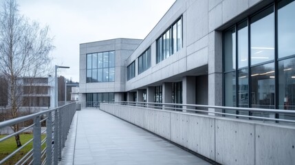 Modern Architectural Design of a Contemporary Office Building with Clean Lines and Abundant Windows Surrounded by a Serene Urban Environment