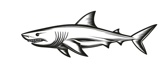 Obraz premium Black and white simple line drawing of an adult shark