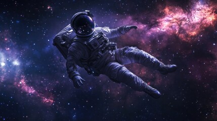 Astronaut floating in space with celestial backdrop