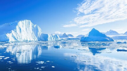 An awe-inspiring view of the icebergs floating in Disko Bay near Ilulissat Icefjord, Greenland, Polar scene