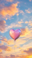 Obraz premium pink heart balloons floating in the sky Pink heart balloon against a beautiful sky.