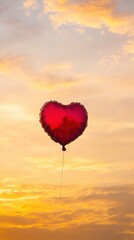 Obraz premium pink heart balloons floating in the sky Balloon heart floating against sunset sky.