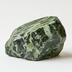 Bright green serpentine rock, glossy finish, white background, soft lighting