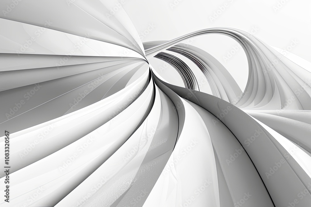 Poster abstract white curves and lines create a fluid architectural design with dynamic movement and depth 