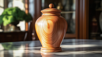 Elegant wooden funeral urn with natural grain design
