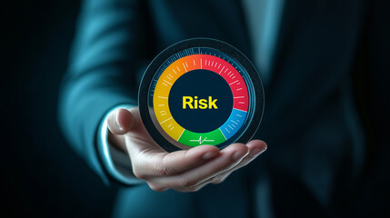 Businessman managing business risk using virtual graphic interface