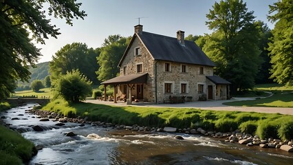 Fototapeta premium church in the village of the river