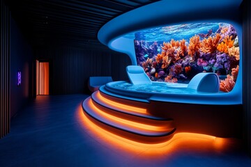 Advanced hydrotherapy spa with holographic displays, chromotherapy lighting, and digital controls