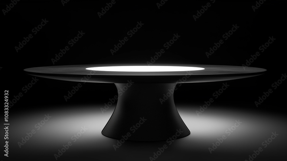 Poster modern oval table illuminating dark room with built-in light