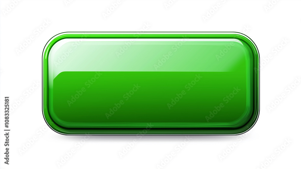 Poster shiny green rounded rectangle button on white background