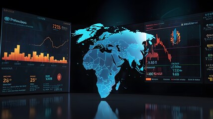 Business graphics trending bar with Globe Robot Human and People