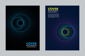 Abstract geometric vector background design with vibrant spiral line patterns forming a circular shape. Perfect for use in cover, digital and print media. Minimalist style 