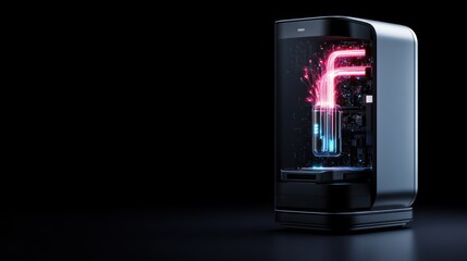 A futuristic beverage dispenser with glowing liquid effects.
