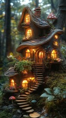 Fototapeta premium Tiny woodland houses, Enchanted Woodland House with Spiral Staircase